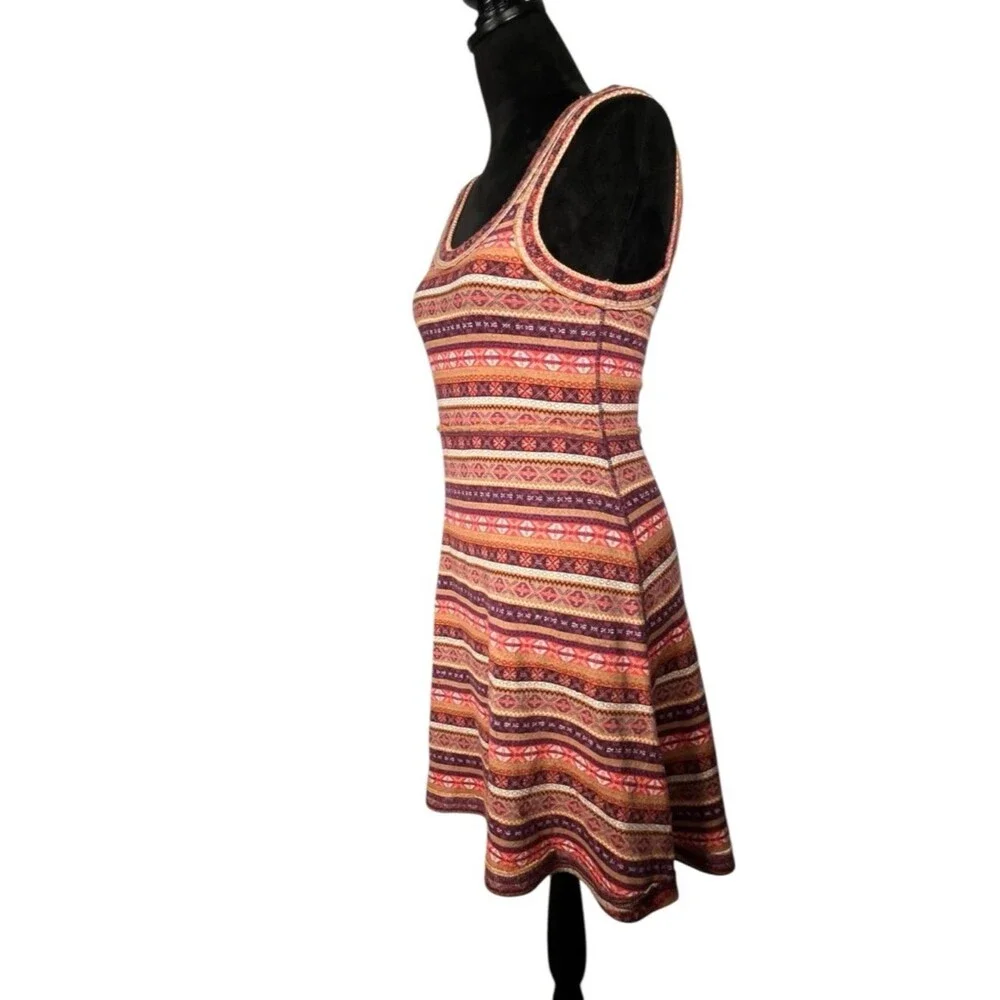 Free People Sleeveless Knit Dress Striped Nordic Boho festival retro Orange Red